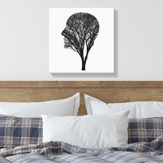 Rooted Mind – Human Profile Tree Silhouette Art Canvas Afdruk (Insitu (Slaapkamer))