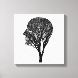 Rooted Mind – Human Profile Tree Silhouette Art Canvas Afdruk