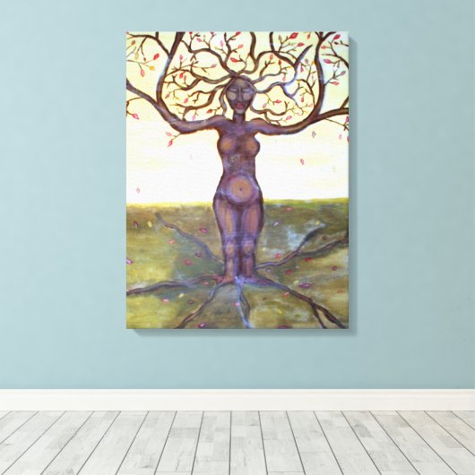 "Rooted" Tree Goddess Art Canvas Afdruk (Insitu (Houten vloer))