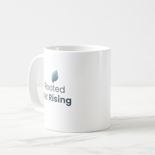 Rooted Yet Rising Minimal Motivational Mug Koffiemok (Voorkant links)