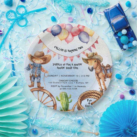 Rootin' Tootin' Goede Tijd Verjaardag Papieren Bordje (Feest)