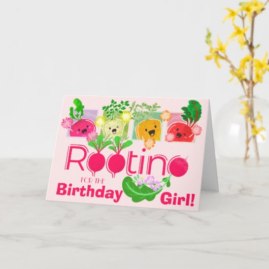 Rooting voor het verjaardagsmeisje | Motivatie woo Kaart (Gele Bloem)