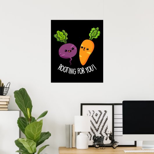 Rooting Voor U Grappig Veggie Pun Dark BG Poster (Thuiskantoor)