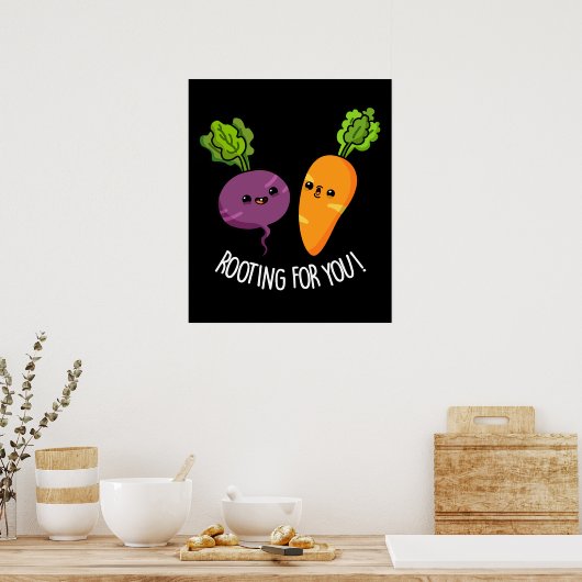 Rooting Voor U Grappig Veggie Pun Dark BG Poster (Keuken)
