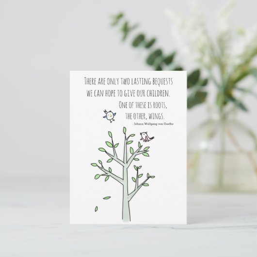 Roots en Wings Inspirating Ouderschap Quote Briefkaart (Staand voorkant)