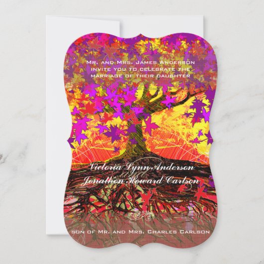 Roots of Love Romantic Oak Tree Wedding Invitation Kaart (Voorkant)