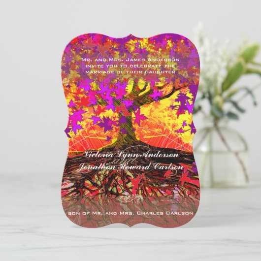 Roots of Love Romantic Oak Tree Wedding Invitation Kaart (Staand voorkant)