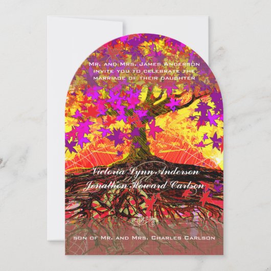 Roots of Love Romantic Oak Tree Wedding Invitation Kaart (Voorkant)