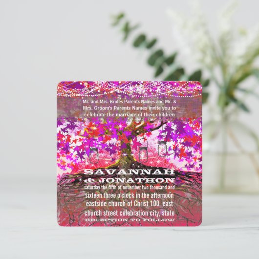 Roots of Love Romantic Oak Tree Wedding Invitation Kaart (Staand voorkant)
