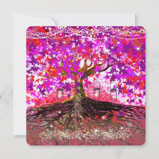 Roots of Love Romantic Oak Tree Wedding Invitation Kaart (Achterkant)