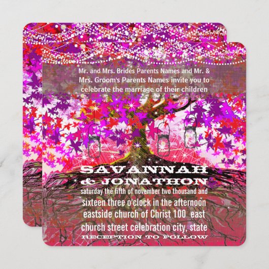 Roots of Love Romantic Oak Tree Wedding Invitation Kaart (Voorkant / Achterkant)