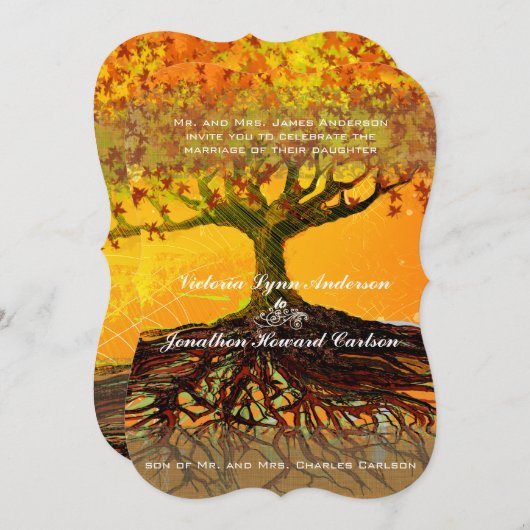 Roots of Love Romantic Tree Wedding Invitation Kaart (Voorkant / Achterkant)