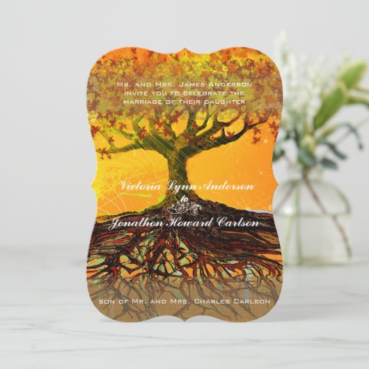 Roots of Love Romantic Tree Wedding Invitation Kaart (Staand voorkant)