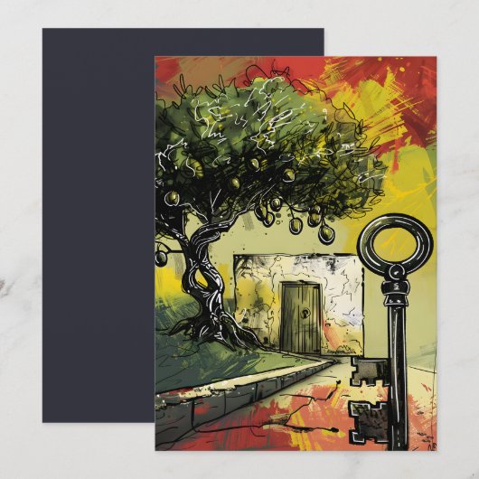 Roots of Resilience: Olijfboom uit het oude Palest Kaart (Voorkant / Achterkant)