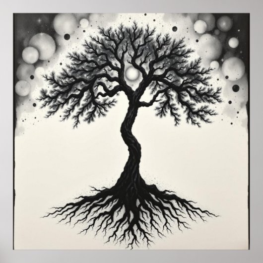 Roots of Serenity: Tree of Life Charcoal Zen Art Poster (Voorkant)