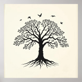 Roots of Serenity: Tree of Life Charcoal Zen Art Poster