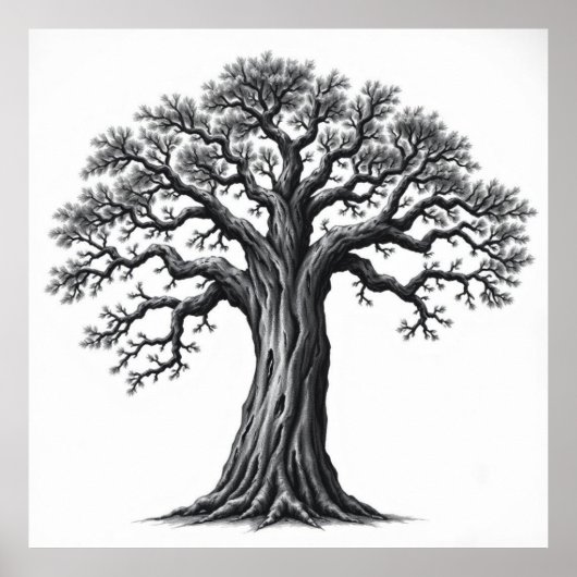 Roots of Serenity: Tree of Life Charcoal Zen Art Poster (Voorkant)
