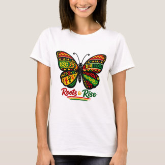 Roots to Rise Zwarte Geschiedenis Vlinder Afrocent T-shirt