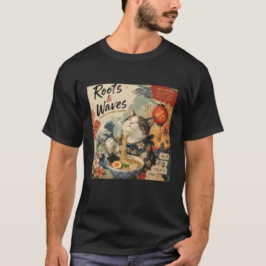 Roots & Waves Kat AAPI Collage Ontwerp T-shirt (Voorkant)