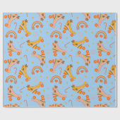 Roovy 70s rolpatroon schaats kerst cadeaupapier (Vlak)