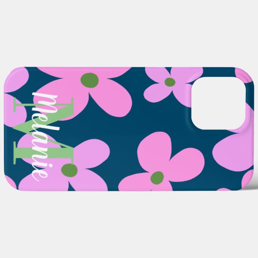 Roovy Flower Pink Neon Pattern Naam Case-Mate iPhone Case (Achterkant (horizontaal))