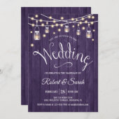Rooze Paarse Hout & Lichten Bruiloft Kaart (Voorkant / Achterkant)