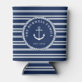 Rope & Anchor Navy Blue Stripes Naam toevoegen Blikjeskoeler (Voorkant)