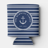 Rope & Anchor Navy Blue Stripes Naam toevoegen Blikjeskoeler (Achterkant)