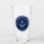 Rope & Anchor Navy Blue Voeg Jouw naam toe Glas (Voorkant)