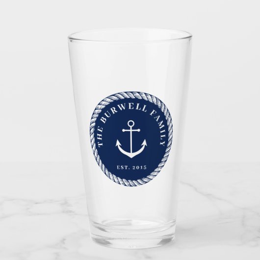 Rope & Anchor Navy Blue Voeg Jouw naam toe Glas (Voorkant)