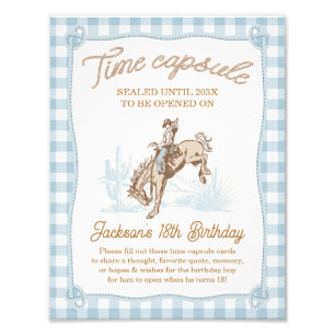 Rope Blue Plaid Cowboy 1st Rodeo Time Capsule Sign Foto Afdruk