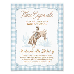 Rope Blue Plaid Cowboy 1st Rodeo Time Capsule Sign Foto Afdruk