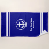 Rope en Anchor Nautical Navy Blue Beach Towel Strandlaken (Voorkant)