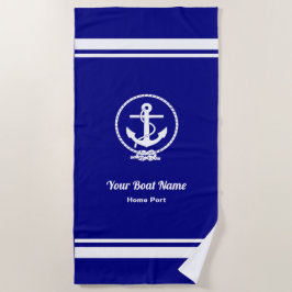 Rope en Anchor Nautical Navy Blue Beach Towel Strandlaken