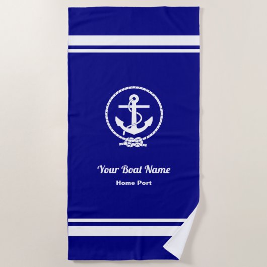 Rope en Anchor Nautical Navy Blue Beach Towel Strandlaken (Voorkant)