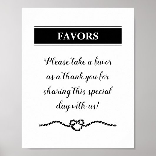 Rope Heart Nautical Wedding Favors Sign Poster (Voorkant)