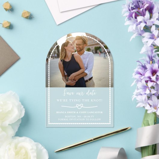 Rope Heart Tying the Knot Nautical Bewaar de datum Acryl Uitnodigingen (Insitu (Huwelijk))