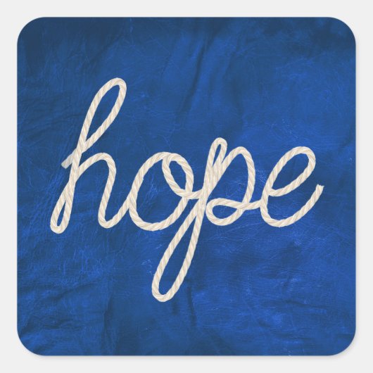 Rope HOPE tekst op blauw leer Vierkante Sticker (Voorkant)