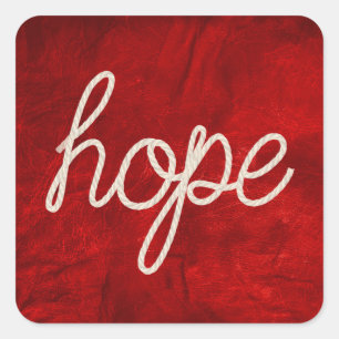 Rope HOPE tekst op rood leer Vierkante Sticker