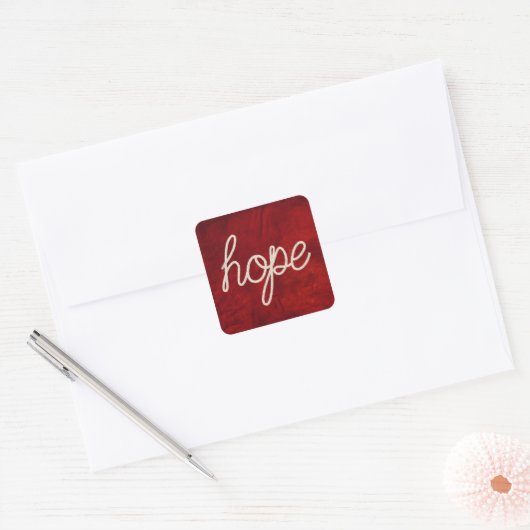 Rope HOPE tekst op rood leer Vierkante Sticker (Envelop)