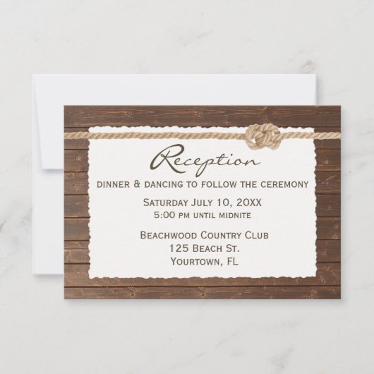 Rope Knot on Wood Weddenschappen Reception RSVP Kaartje (Voorkant)