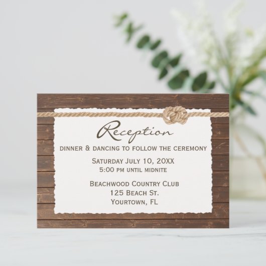 Rope Knot on Wood Weddenschappen Reception RSVP Kaartje (Staand voorkant)