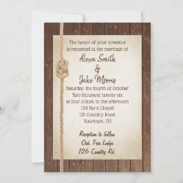 Rope Knot On Wood Wedding Invite Kaart
