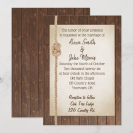 Rope Knot On Wood Wedding Invite Kaart