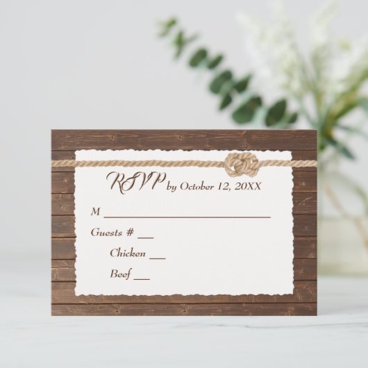 Rope Knot on Wood Wedding RSVP (Staand voorkant)