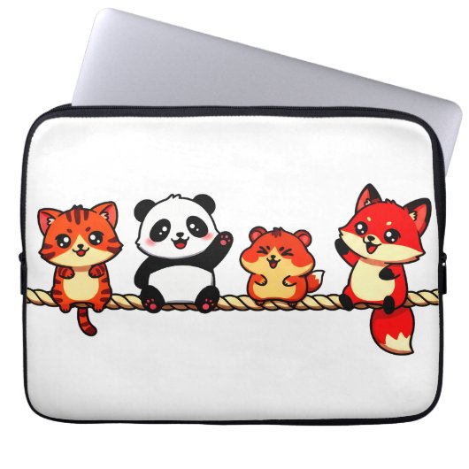 Rope Parade: Cat, Panda, Hamster & Fox Laptop Sleeve (Voorkant)