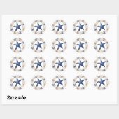 Rope Wreater Nautical Navy Blue White Tan Starfish Ronde Sticker (Vel)