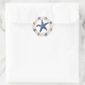 Rope Wreater Nautical Navy Blue White Tan Starfish Ronde Sticker (Tas)