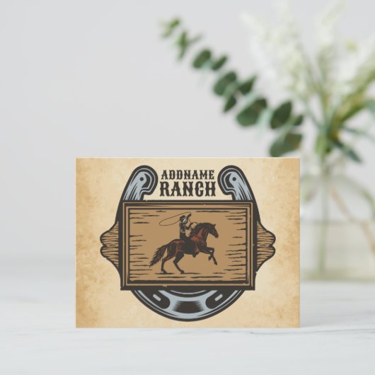 Roping Cowboy ADD NAAM Westerne Familie Paard Ranc Briefkaart (Staand voorkant)