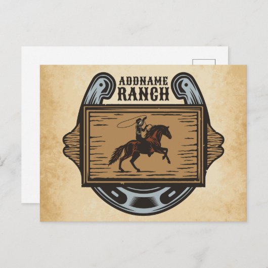 Roping Cowboy ADD NAAM Westerne Familie Paard Ranc Briefkaart (Voorkant / Achterkant)